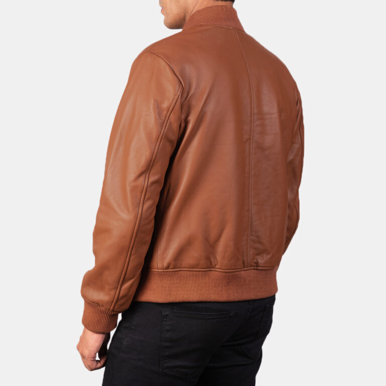 Mens Shane Brown Leather Bomber Jacket343-8-1569671474420